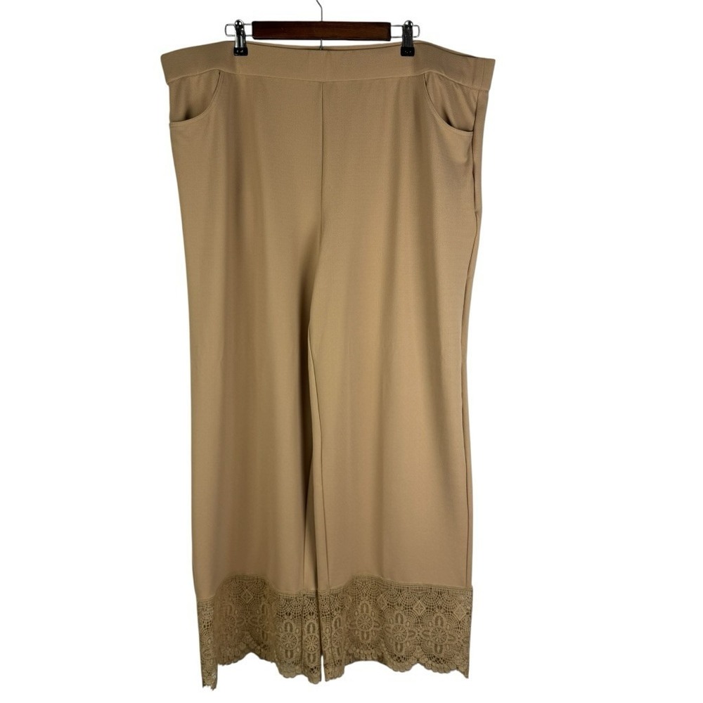 Isaac Mizrahi Tall Wide Leg High Rise Dress Pants Lace Detail Women's 2XLT Beige